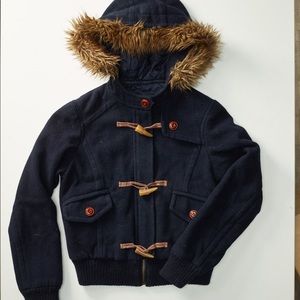 Urban Outfitters Navy Wool Jacket Faux Fur Hood